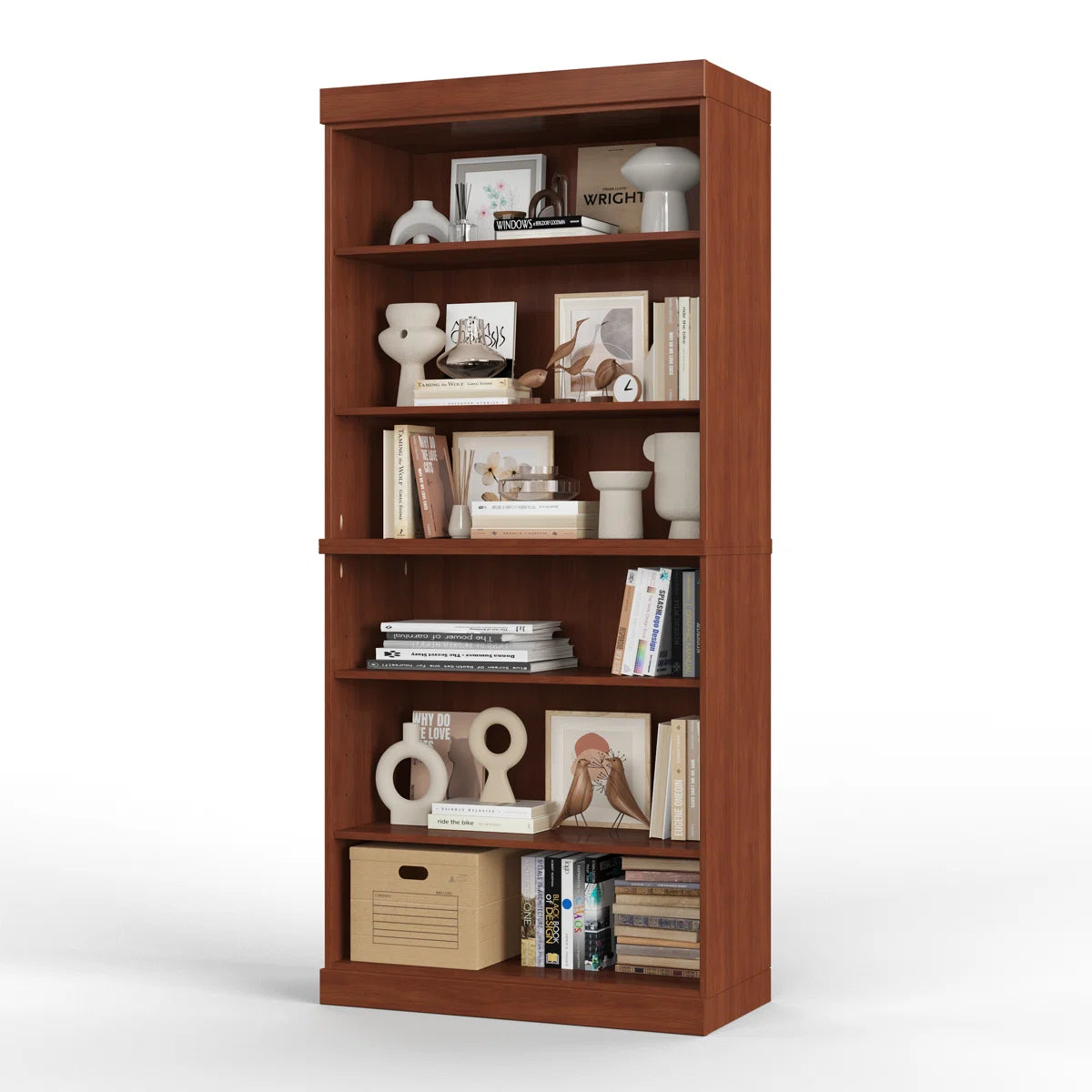 100% Solid Wood 6-Shelf Bookcase with Adjustable Shelves