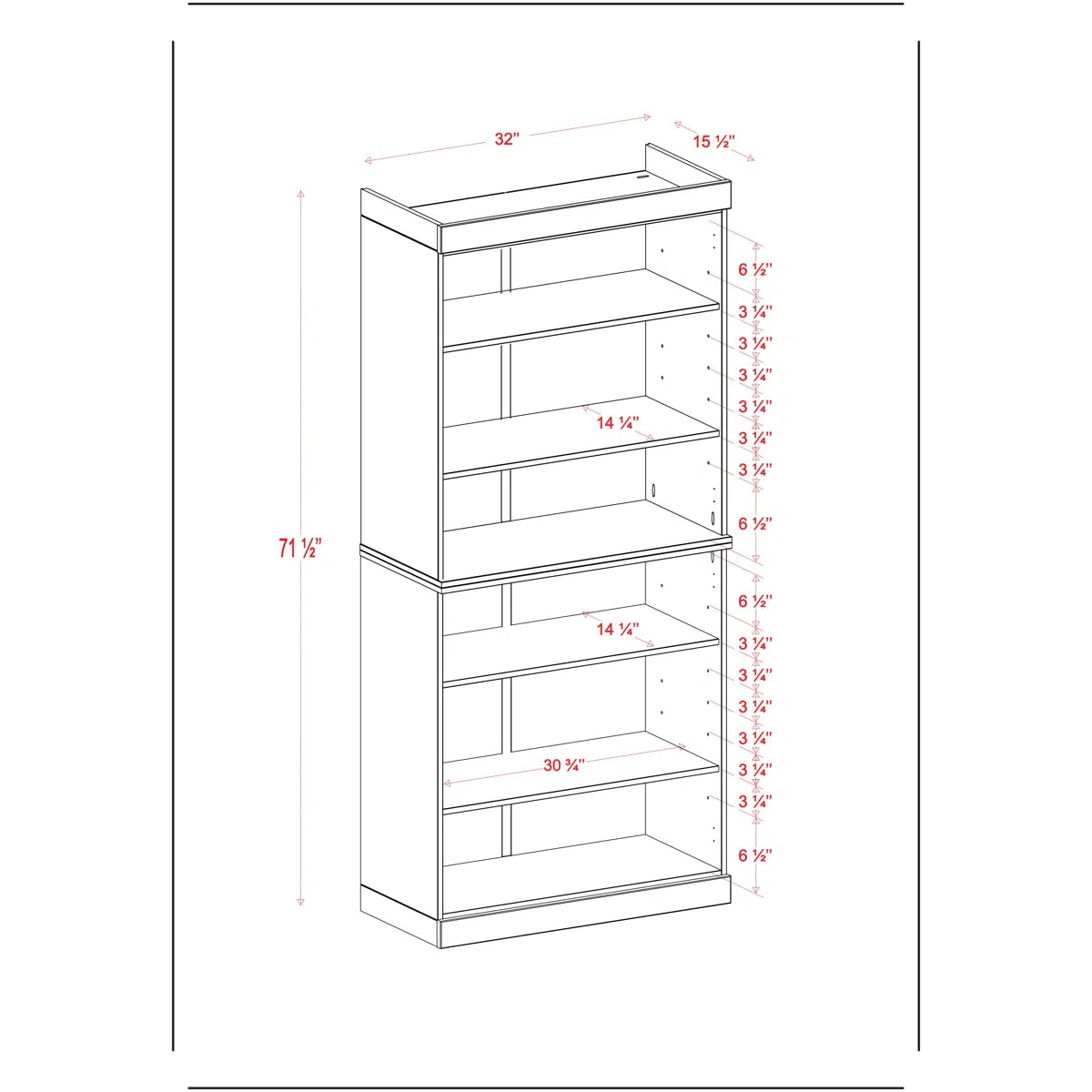 100% Solid Wood 6-Shelf Bookcase with Adjustable Shelves