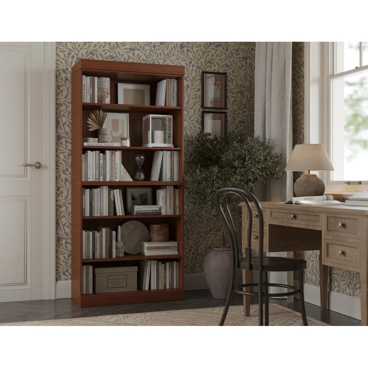 100% Solid Wood 6-Shelf Bookcase with Adjustable Shelves