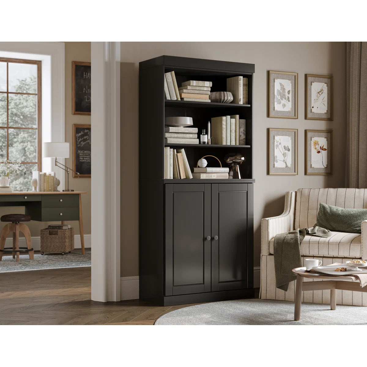 Victorya 100% Solid Wood 6-Shelf Bookcase with Solid Doors