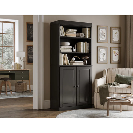 Victorya 100% Solid Wood 6-Shelf Bookcase with Solid Doors