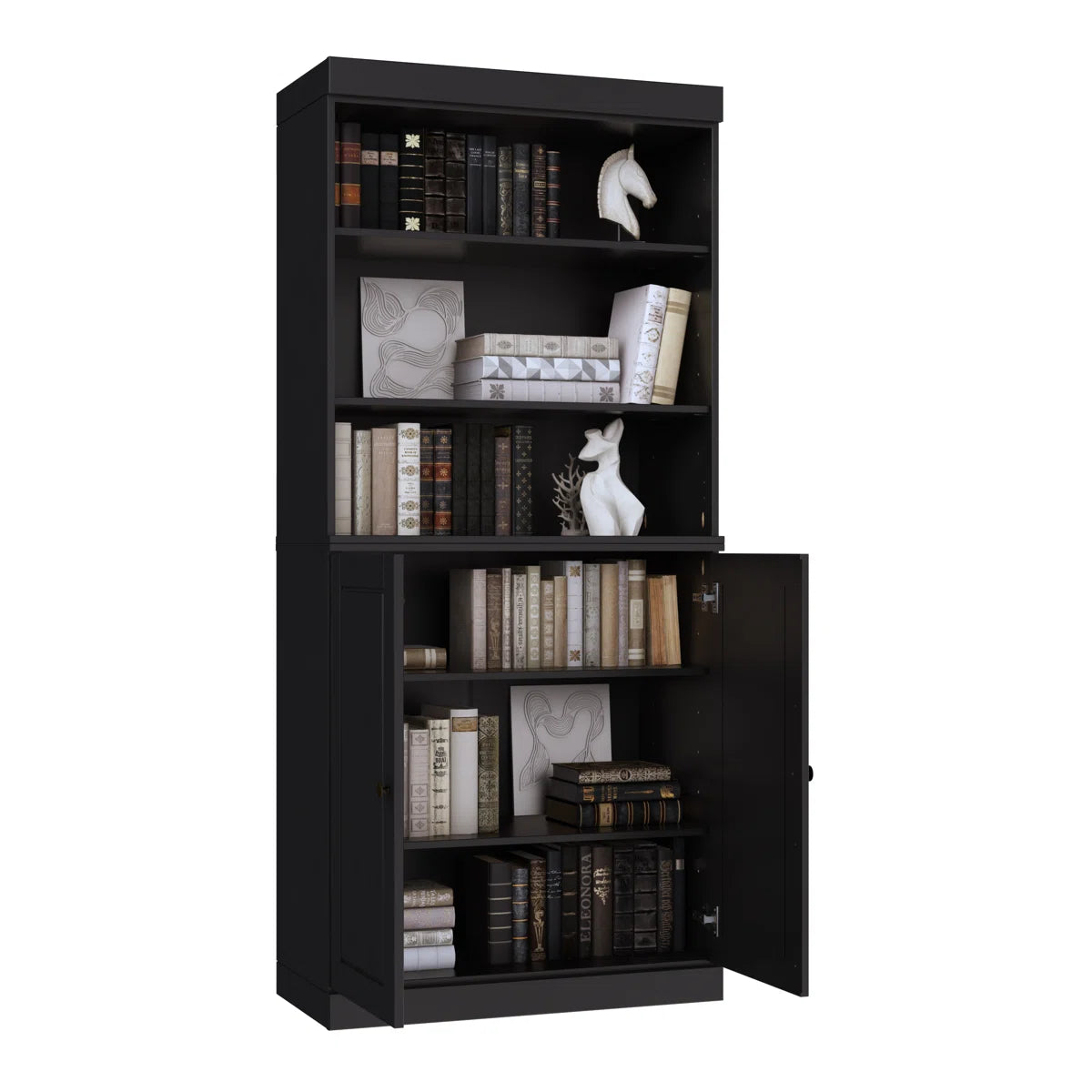 Victorya 100% Solid Wood 6-Shelf Bookcase with Solid Doors