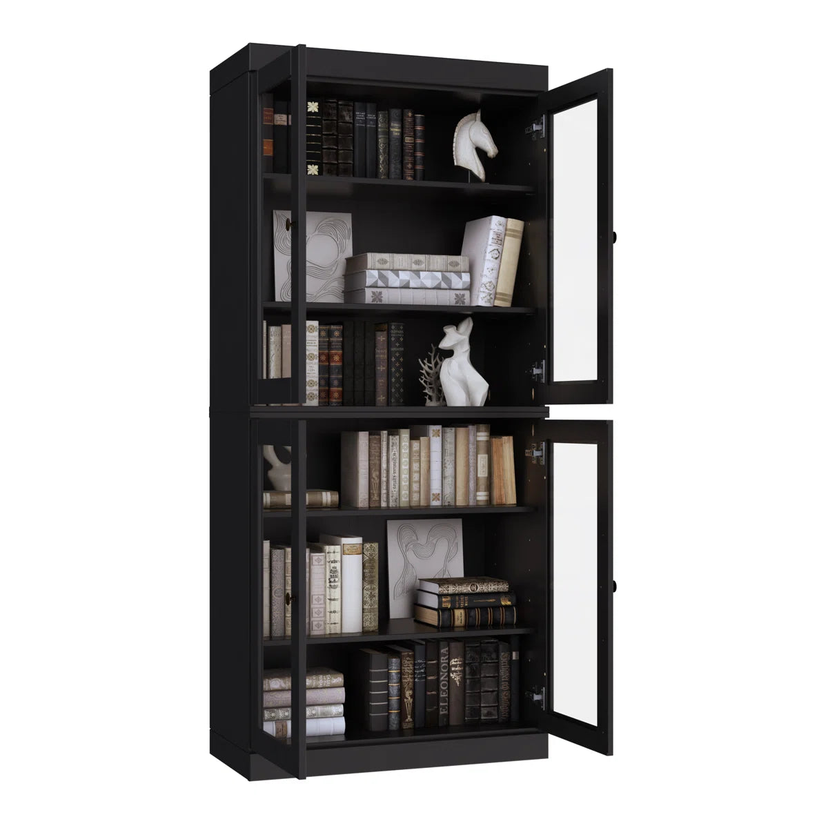 Veera 100% Solid Wood 6-Shelf Bookcase with Clear Glass Doors and Adjustable Shelves