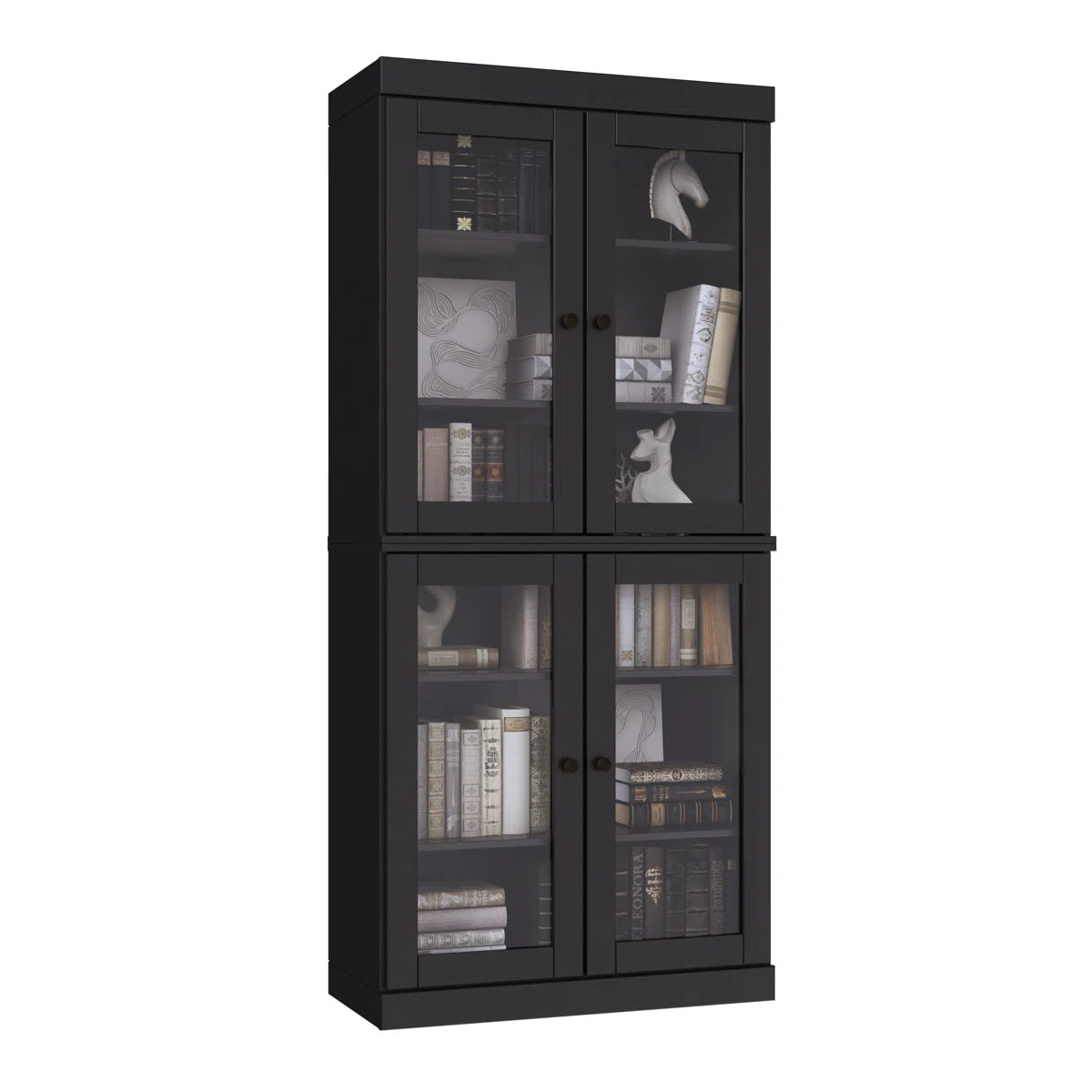 Veera 100% Solid Wood 6-Shelf Bookcase with Clear Glass Doors and Adjustable Shelves