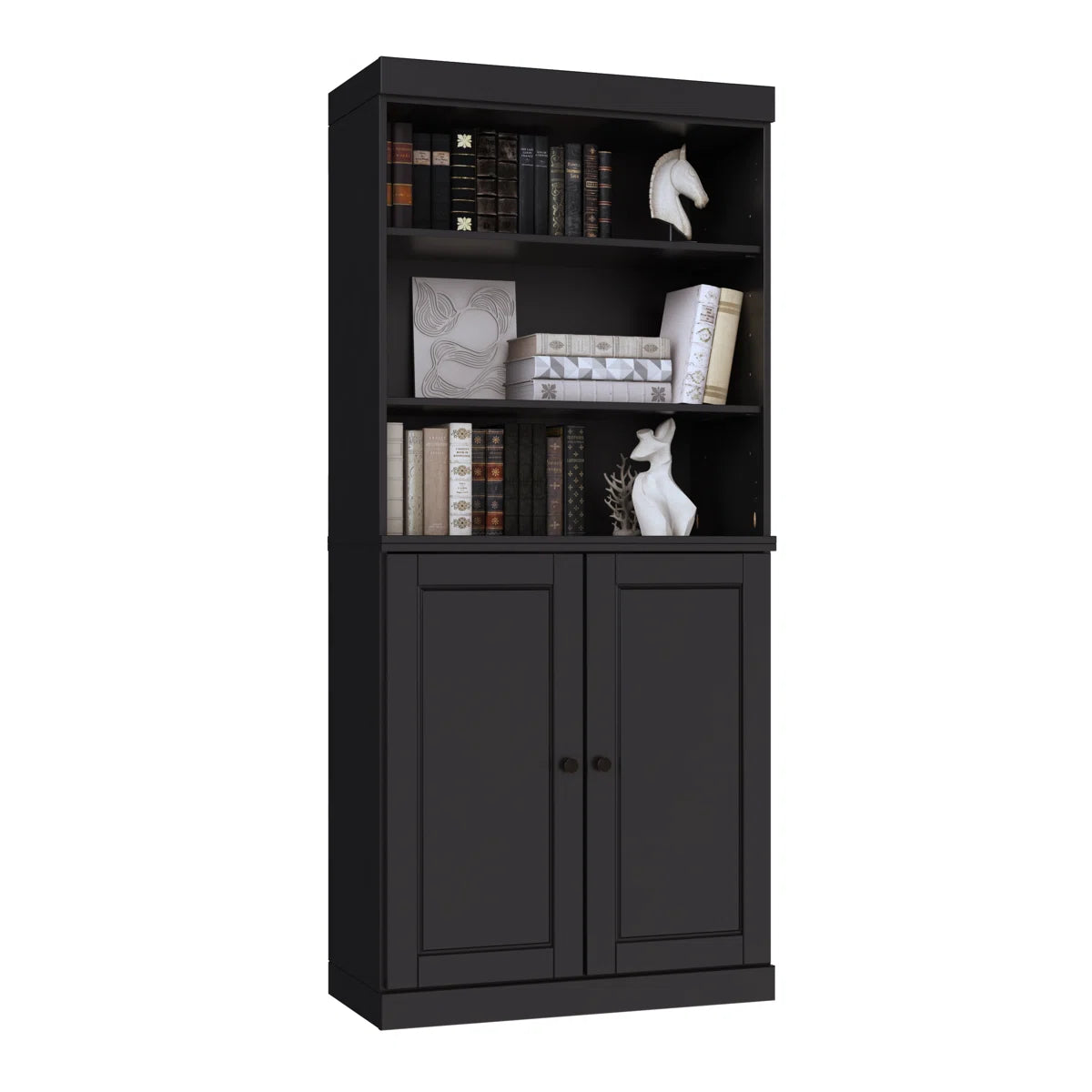 Victorya 100% Solid Wood 6-Shelf Bookcase with Solid Doors