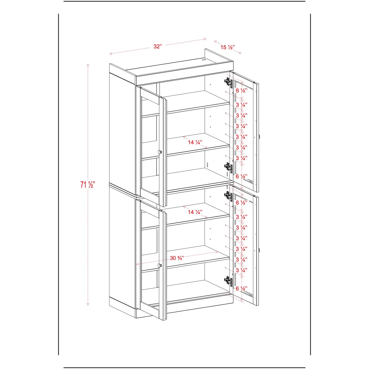 Veera 100% Solid Wood 6-Shelf Bookcase with Clear Glass Doors and Adjustable Shelves
